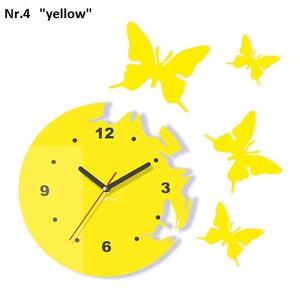Moderni zidni sat s leptirima Žuta boja