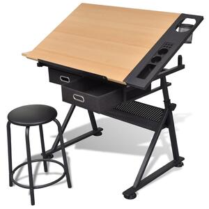VidaXL Radni stol za crtanje s nagibnom pločom dvije ladice i stolicom