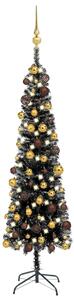 VidaXL Usko božićno drvce s LED svjetlima i kuglicama 150 cm crno