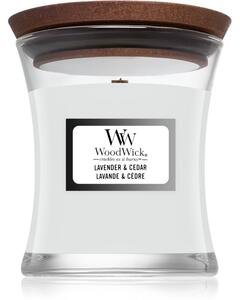Woodwick Lavender & Cedar mirisna svijeća s drvenim fitiljem 85 g