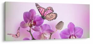 Slika - Leptir na cvjetovima orhideje, lila (120x50 cm)