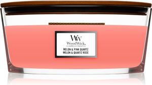 Woodwick Melon & Pink Quarz mirisna svijeća s drvenim fitiljem (hearthwick) 453,6 g