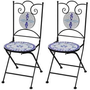 VidaXL Sklopive bistro stolice 2 kom keramičke plavo-bijele