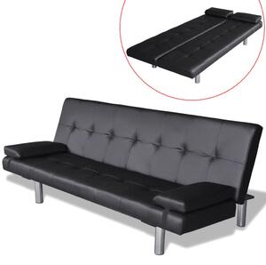 VidaXL Sofa Krevet od Umjetne Kože s Dva Jastuka Podesiva Crna