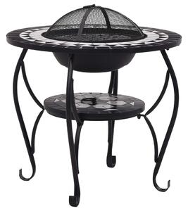 VidaXL Mozaični stolić s posudom za vatru crno-bijeli 68 cm keramički