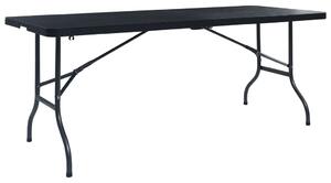 VidaXL Sklopivi vrtni stol crni 180 x 75 x 72 cm HDPE imitacija ratana