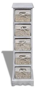 VidaXL Drveni stalak za pohranu s 5 pletenih košara bijeli