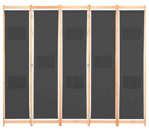 VidaXL Sobna pregrada s 5 panela od tkanine 200 x 170 x 4 cm siva