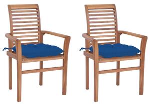 VidaXL Blagovaonske stolice s plavim jastucima 2 kom masivna tikovina