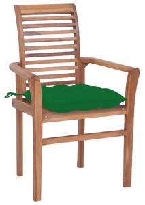 VidaXL Blagovaonske stolice sa zelenim jastucima 2 kom od tikovine