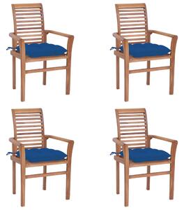 VidaXL Blagovaonske stolice s plavim jastucima 4 kom masivna tikovina
