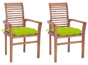 VidaXL Blagovaonske stolice s jarko zelenim jastucima 2 kom tikovina