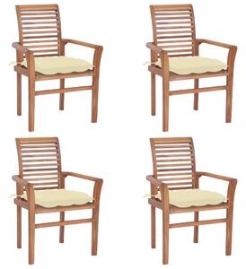 VidaXL Blagovaonske stolice s krem bijelim jastucima 4 kom od tikovine