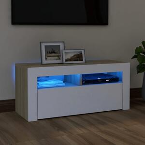 VidaXL TV ormarić s LED svjetlima bijeli i boja hrasta 90 x 35 x 40 cm