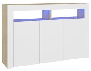 VidaXL Komoda s LED svjetlima bijela i boja hrasta 115,5 x 30 x 75 cm