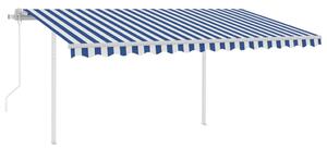 VidaXL Automatska tenda na uvlačenje sa stupovima 4,5x3 m plavo-bijela