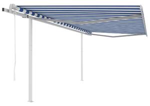 VidaXL Automatska tenda na uvlačenje sa stupovima 4 x 3 m plavo-bijela