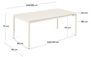Bijeli aluminijski vrtni stol Kave Home Zaltana, 140 x 90 cm