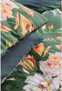 Tamnozelena posteljina od pamučnoga satena za krevet za jednu osobu Bonami Selection Floret, 140 x 200 cm