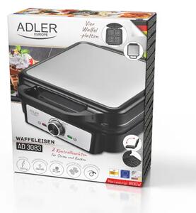 Adler AD 3083 Aparat za Vafle 1800 W – 4 Hrskava Vafla, Podesiva Temperatura i Neljepljive Ploče
