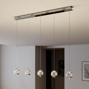 Lucande LED visilica Hayley, 96 cm, 5 žarulja, krom, staklo, Providna, Dnevni boravak/blagovaonica, Staklo