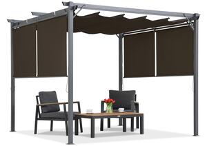 Smeđa pergola za terasu s La Palma 3x3 Garden Point roletama