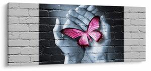 Slika - Ružičasti leptir u zidu (120x50 cm)