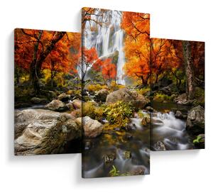 Slika - Slapovi u jesenskom pejzažu, narančasti (90x60 cm)