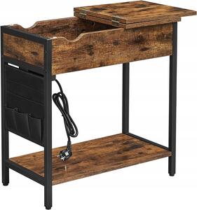 Pomoćni stol s produžnim kabelom i punjačima TAYLOR 60x31,5 cm, rustikalno smeđi