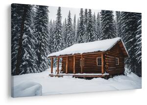 Slika - Koliba prekrivena snijegom (90x60 cm)
