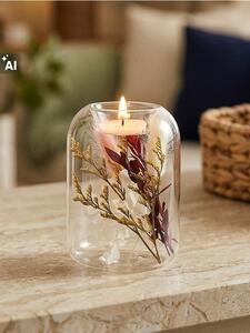 Sinsay - Stakleni svijećnjak za tealight sa suhim cvijećem