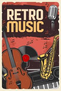 Umjetnički plakat Retro music poster, instruments and vinyl, seamartini, (26.7 x 40 cm)