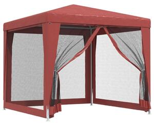 VidaXL Šator za zabave s 4 mrežasta bočna zida crveni 2,5 x 2,5 m HDPE