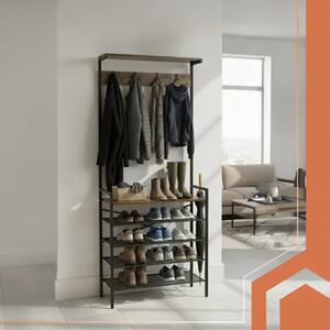 Ruhhy 27038 stalak za cipele 79 cm – metalni organizer s drvenim policama (3 razine, loft dizajn)