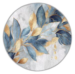 Plavi/u zlatnoj boji perivi okrugao tepih ø 80 cm Golden Leaves – Mila Home