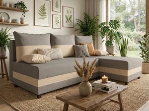 Razvlačna kutna garnitura L VALERIO SLIM 200x140 cm, svijetlo siva/bež + 2 jastuka GRATIS, univerzalna