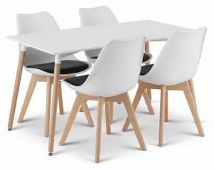 Blagovaonski set 1 + 4, bijeli stol ADRIA 120x80 cm + bijelo-crna stolica BALI MARK s bukovim nogama