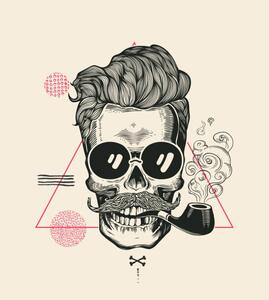 Ilustracija Hipster Skull Smoke Pipe Vector Illustration, Lisitsa
