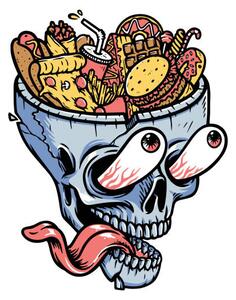 Ilustracija lots of food on top of the skull, gunaonedesign