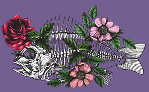 Ilustracija Symbolic illustration with blooming fish skeleton., olgamoopsi