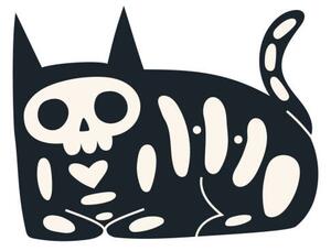 Ilustracija Cartoon black cat with skeleton. Funny, Elena Shlyuykova