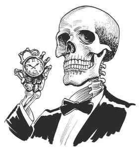 Ilustracija Human skeleton with a watch, rainman_in_sun