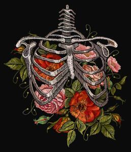 Ilustracija Embroidery human rib cage with red, Matriyoshka