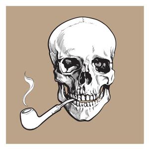 Ilustracija Hand drawn human skull smoking lacquered, sabelskaya