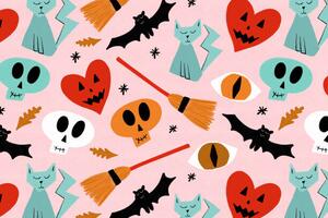 Ilustracija Halloween ghosts, skulls, cats and bats, Volanthevist
