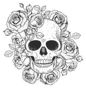 Ilustracija Skull and flowers hand drawn illustration., vidimages