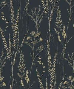 Crno-zlatna tapeta s travama, A64203 | Ljepilo besplatno