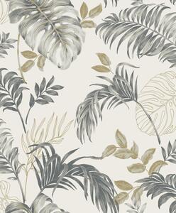 Siva tapeta s tropskim listovima, A64301 | Ljepilo besplatno