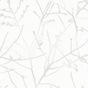 Flis sivo-bijela tapeta s grančicama, 33-275 | Ljepilo besplatno