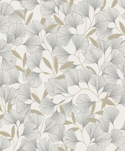 Bijela tapeta na zid, listovi ginka, A64401 | Ljepilo besplatno